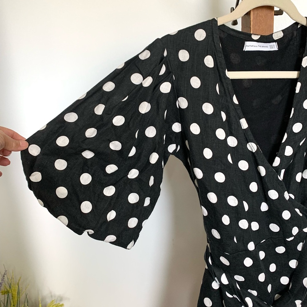 Faithful the Brand Godiva Wrap Linen Dress Black & White Polka Dot US 8 - Picture 5 of 15